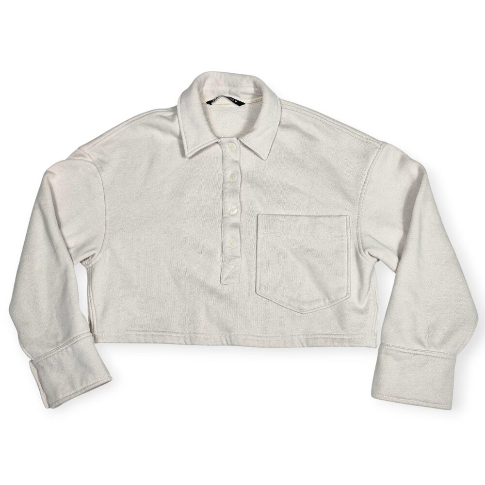 ZARA | Cropped Polo Sweatshirt | Women's | Small | Beige | Oversized Fleece
